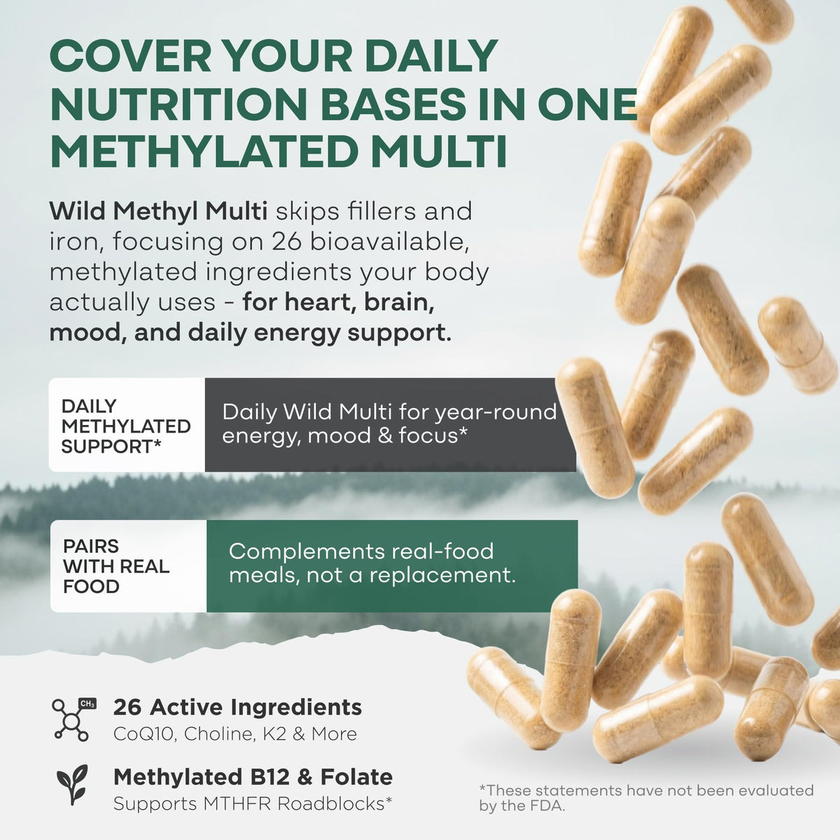 Capsules Wild Foods Multivitamines Methylées sur une table