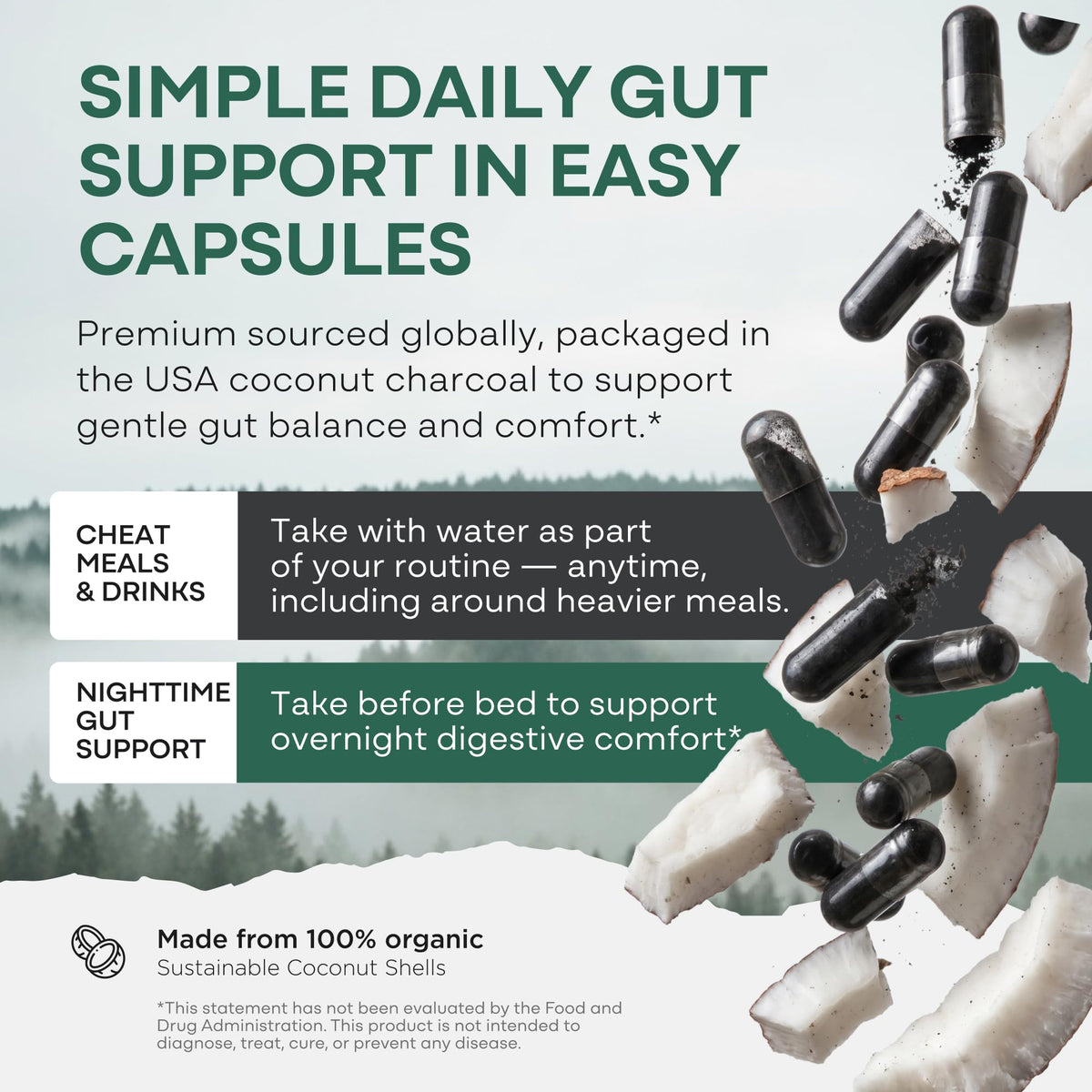 Capsules Wild Foods sur une surface en bois
