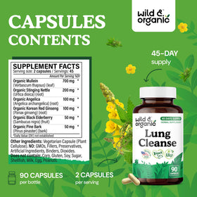 Capsules Wild & Organic de nettoyage des poumons en gros plan