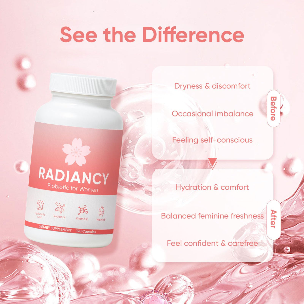 Capsules WXDOAU Complément Alimentaire Probiotique Femme dans un verre