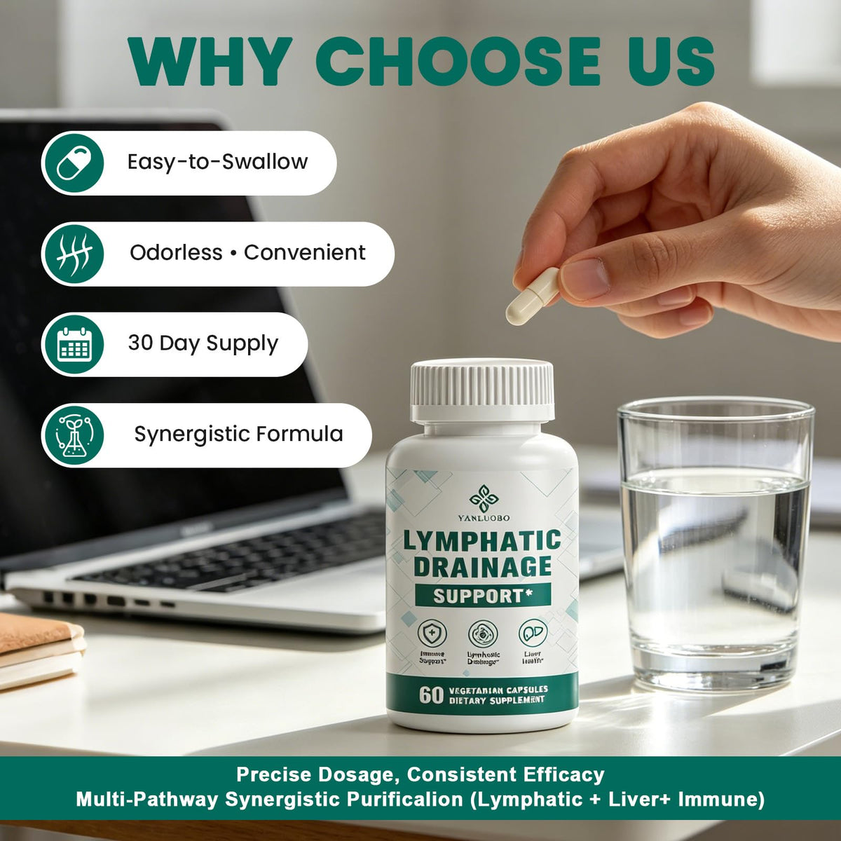 Capsules YANLUOBO avec des ingrédients naturels en arrière-plan