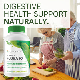 Capsules Youngevity Ultimate Flora FX sur une surface blanche