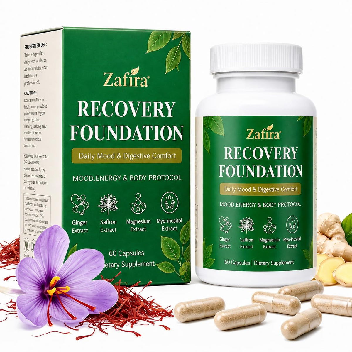 Capsules Zafira Foundation, 60 capsules Non-GMO, flacon avant