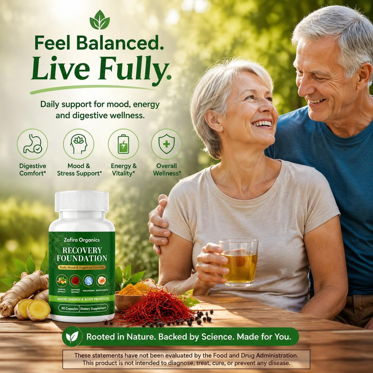 Capsules Zafira Organics sur une surface en bois