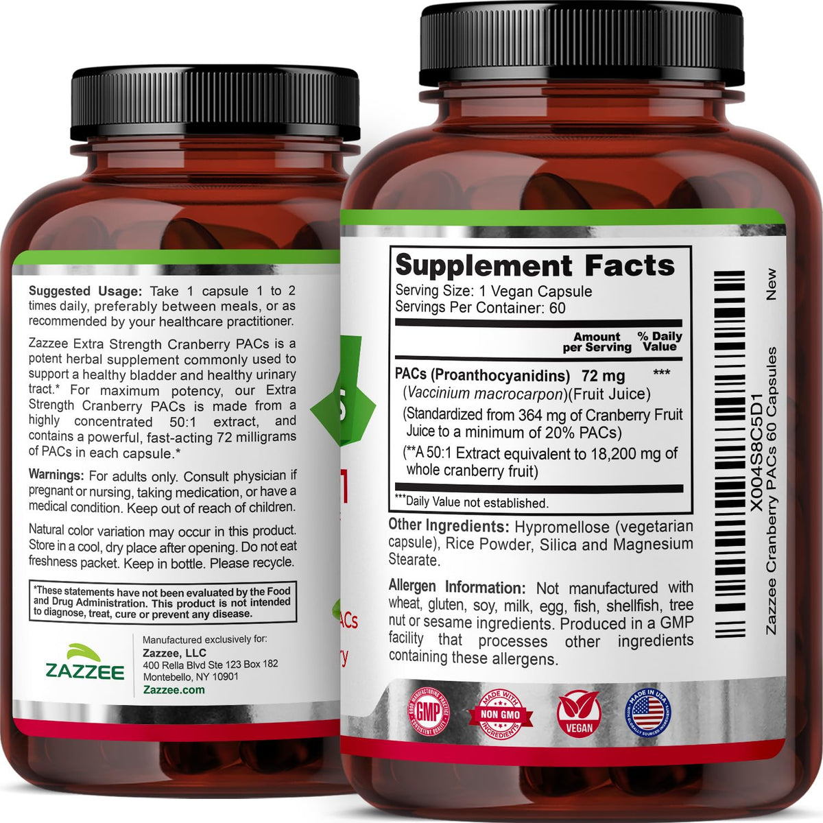 Capsules Zazzee de PACs de canneberge à côté de fruits frais