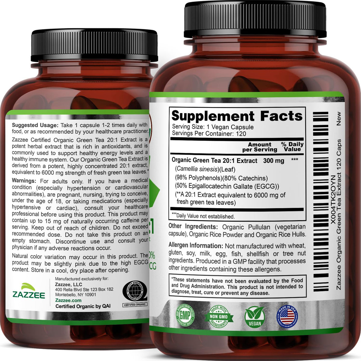 Capsules Zazzee Extrait de Thé Vert Bio en gros plan