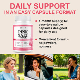 Capsules ZELSO Pink Salt Trick avec mains tenant le flacon