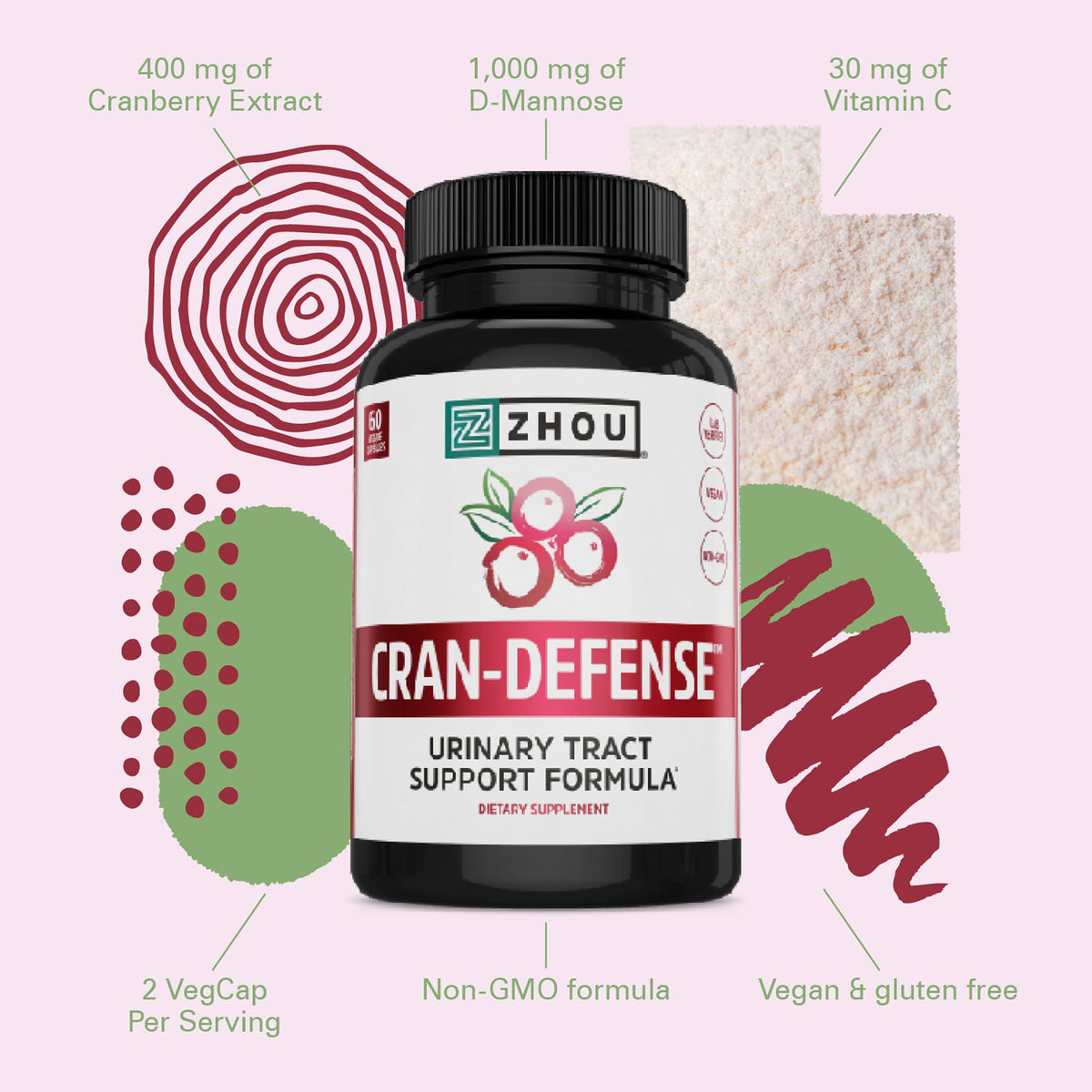 Capsules ZHOU Cran-Defense sur une surface en bois