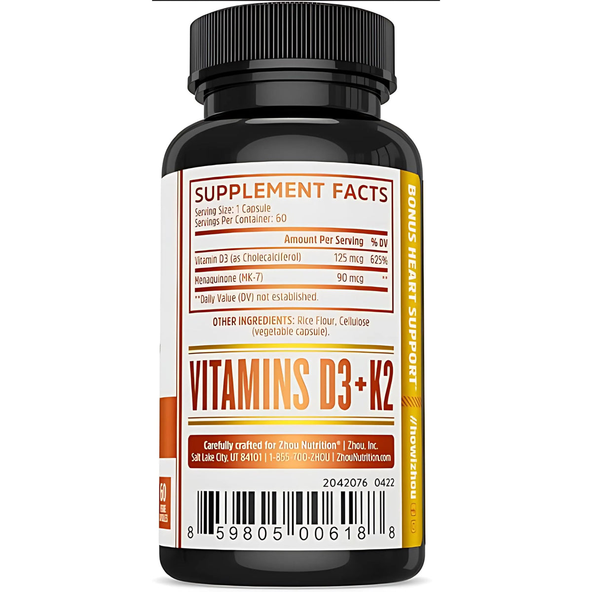 Capsules ZHOU D3 + K2 et soutien thyroïdien dans une main