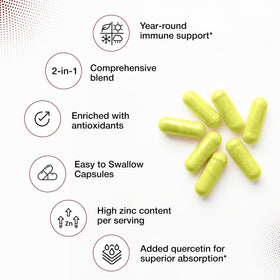 Capsules Zinc Quercetin de Sandhu's sur fond blanc