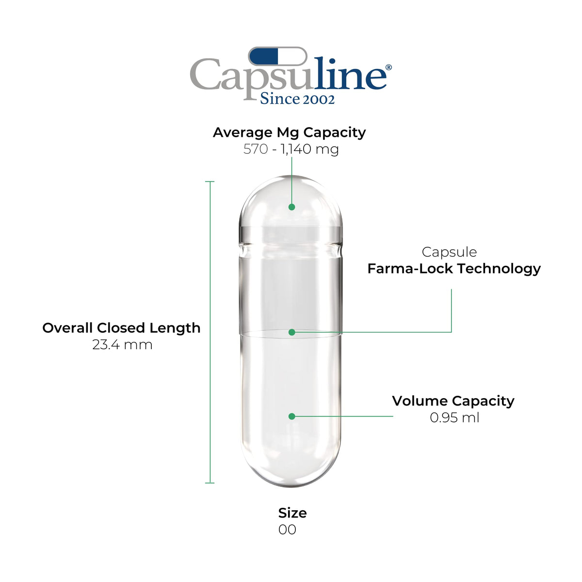Capsuline Gélules Vides Taille 00, détail de la gélule transparente