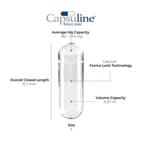 Capsuline gélules vides taille 000, vue de côté avec étiquette