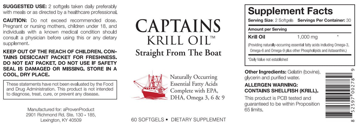Captains Krill Oil 1000mg sur une table en bois