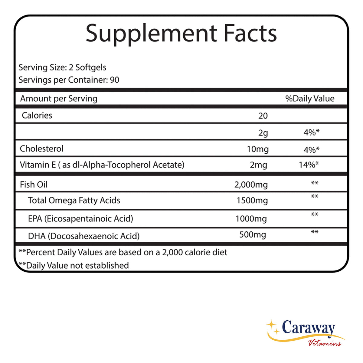 Caraway Vitamins huile de poisson Omega 3 sur fond blanc