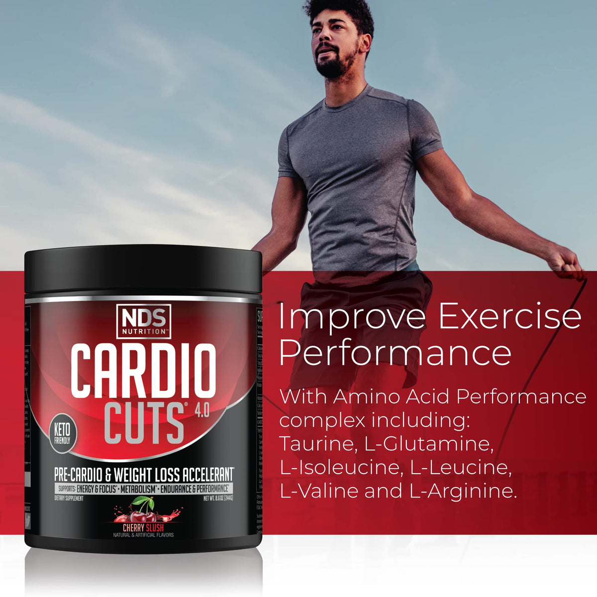 Cardio Cuts 4.0 Saveur Cherry Slush en utilisation lors d'un entraînement