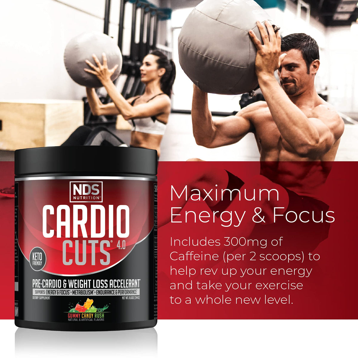Cardio Cuts Poudre Pré-Workout Gummy Rush 40 Portions mélange dans un verre