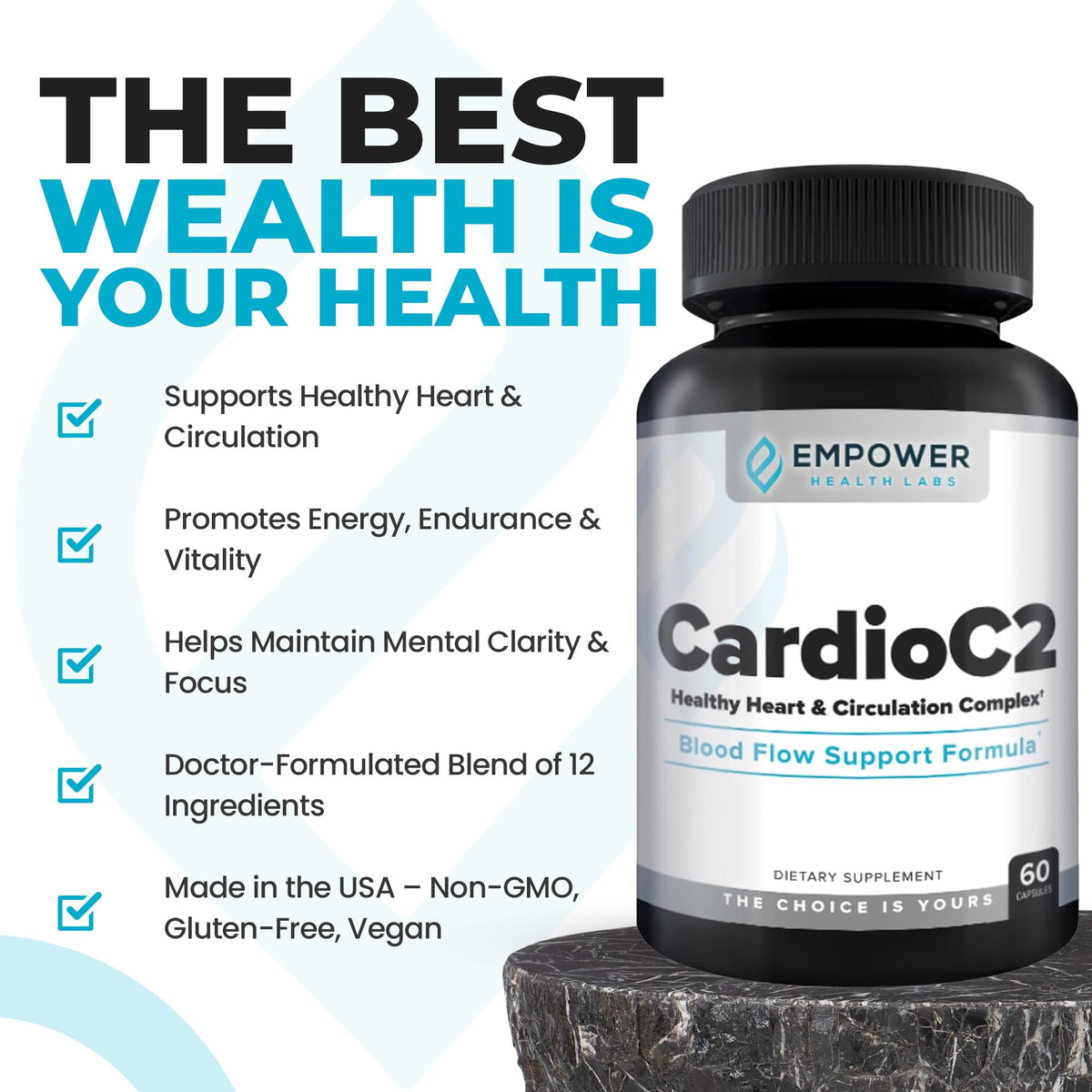CardioC2 d'Empower Health Labs avec un fond naturel