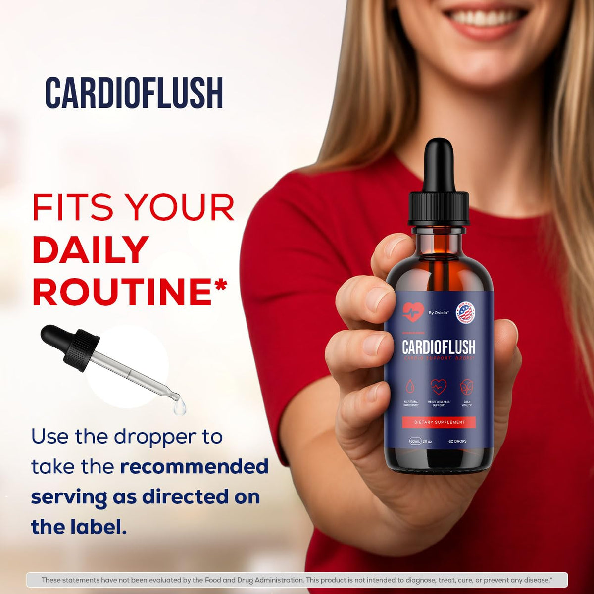 Cardioflush Drops OVICIA avec ingrédients naturels en arrière-plan