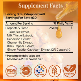 CareGem Gouttes Liquides Curcuma Curcumine 600mg sur un fond neutre