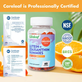 careleaf Gummies Luteine avec une main tenant le pot