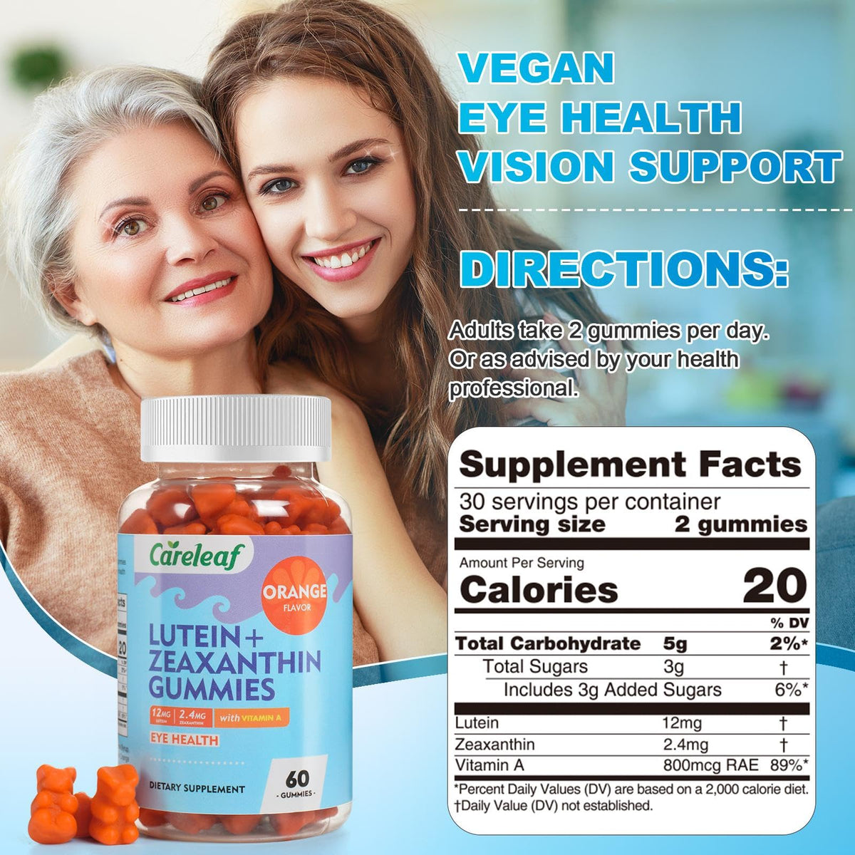 careleaf Gummies Luteine avec vitamine A et zéaxanthine