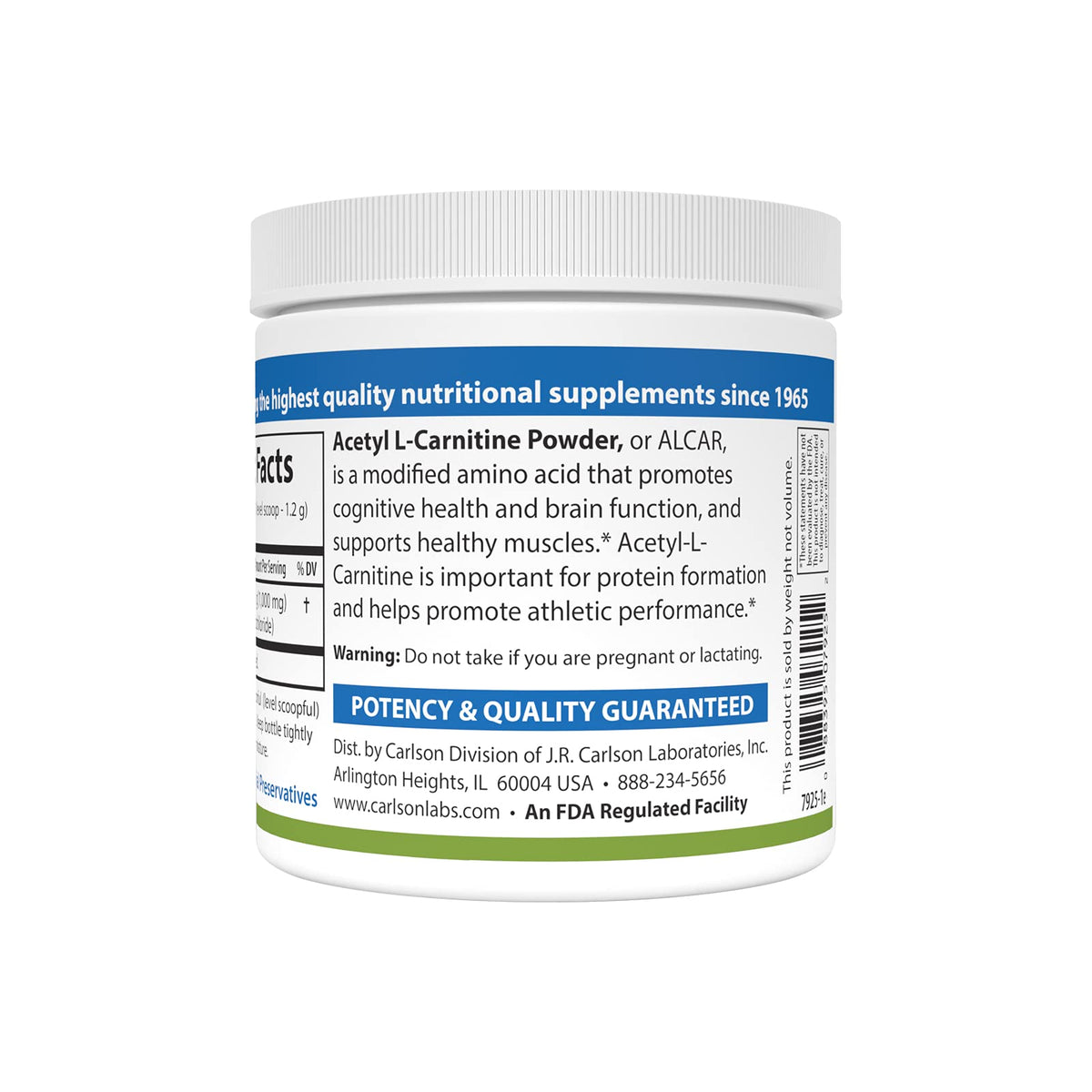 Carlson Acetyl L-Carnitine Poudre 1 g 100 g côté