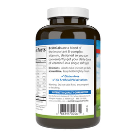 Carlson B-50 Gels boîte avec étiquetage et informations nutritionnelles