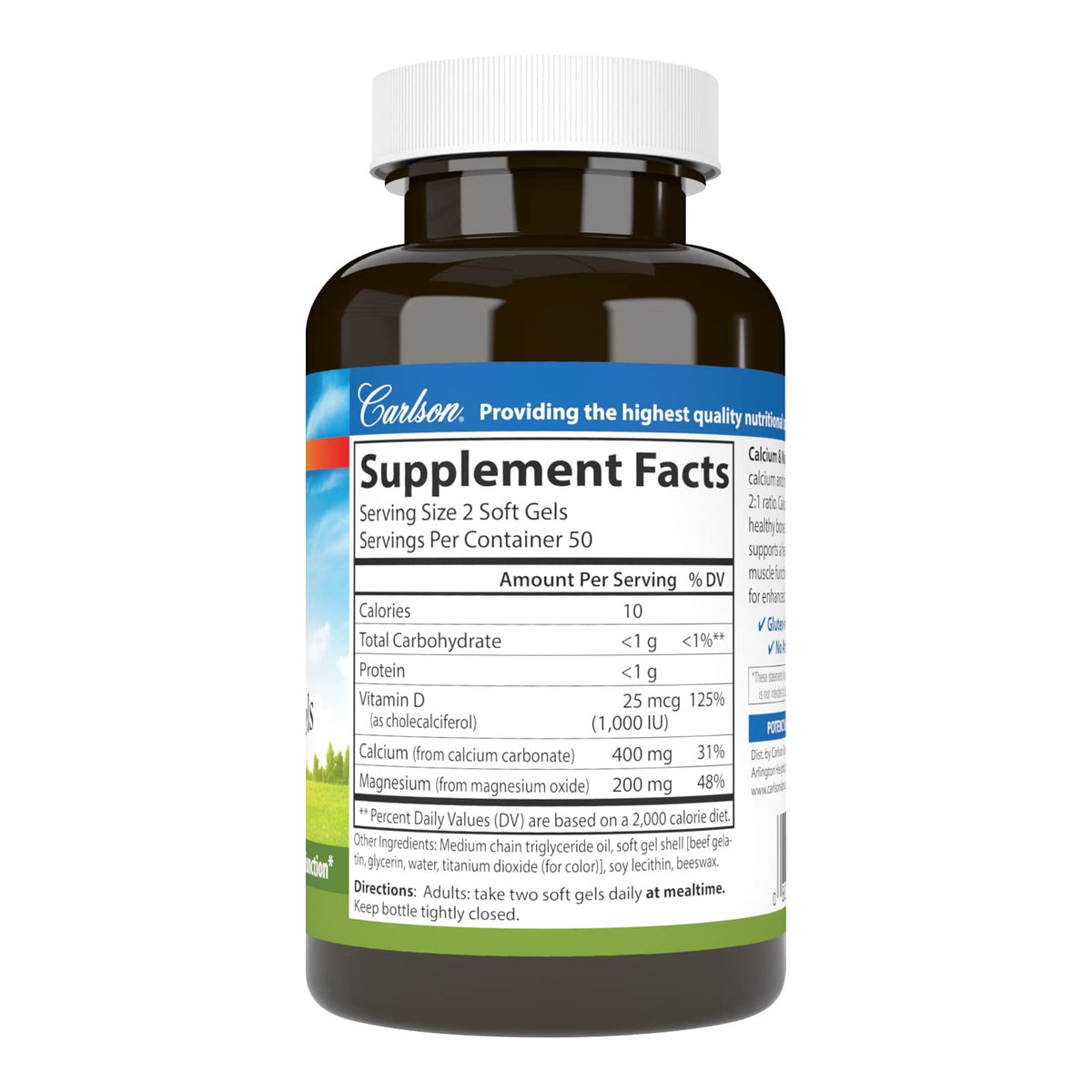 Carlson Calcium et Magnésium 200 mg gélules dans un verre d'eau