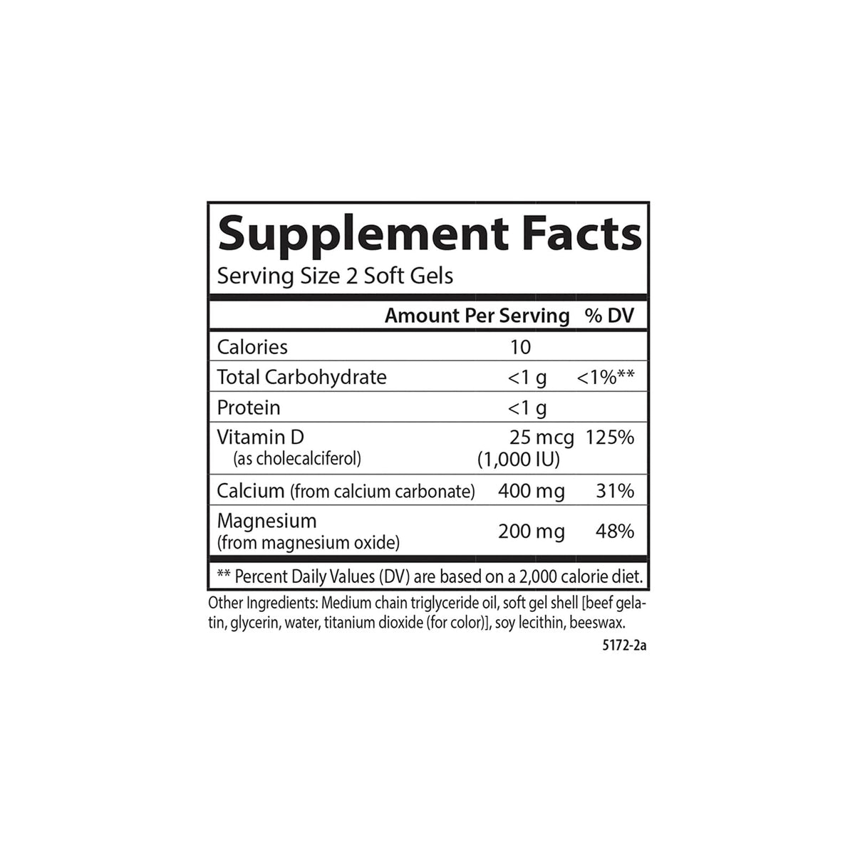 Carlson Calcium et Magnésium 250 Gélules, dos du produit