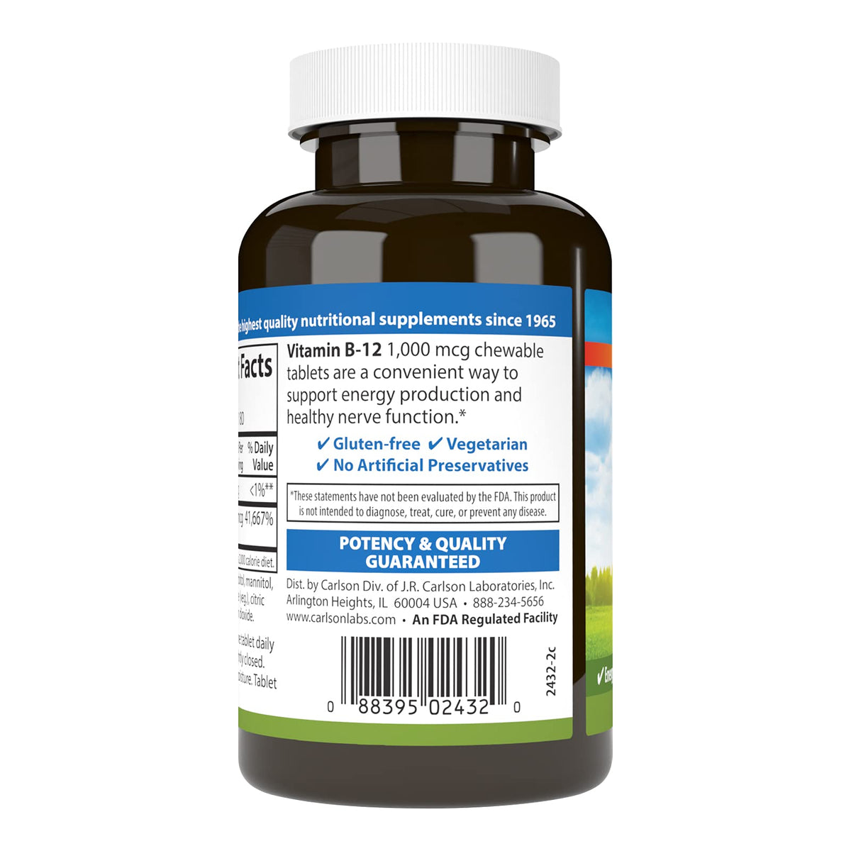 Carlson Chewable B-12 1000 mcg comprimés à mâcher au citron, emballage