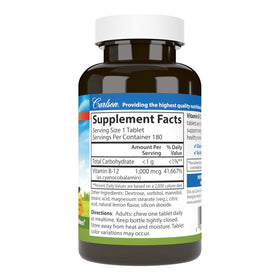 Carlson Chewable B-12 1000 mcg comprimés à mâcher au citron, vue arrière