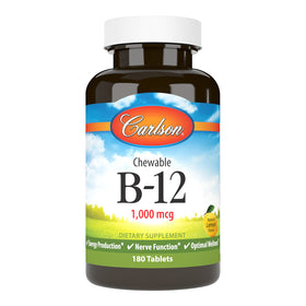 Carlson Chewable B-12 1000 mcg comprimés à mâcher au citron, vue de face
