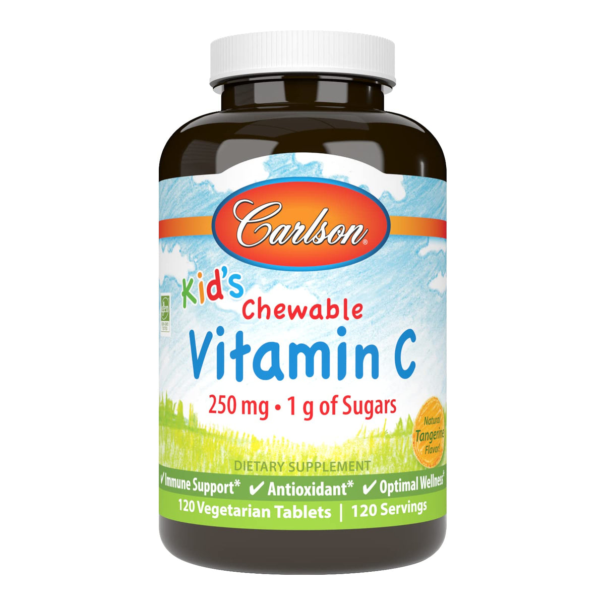 Carlson Complément Alimentaire Vitamine C 250 mg 120 Comprimés à Mâcher - Vue de l'emballage