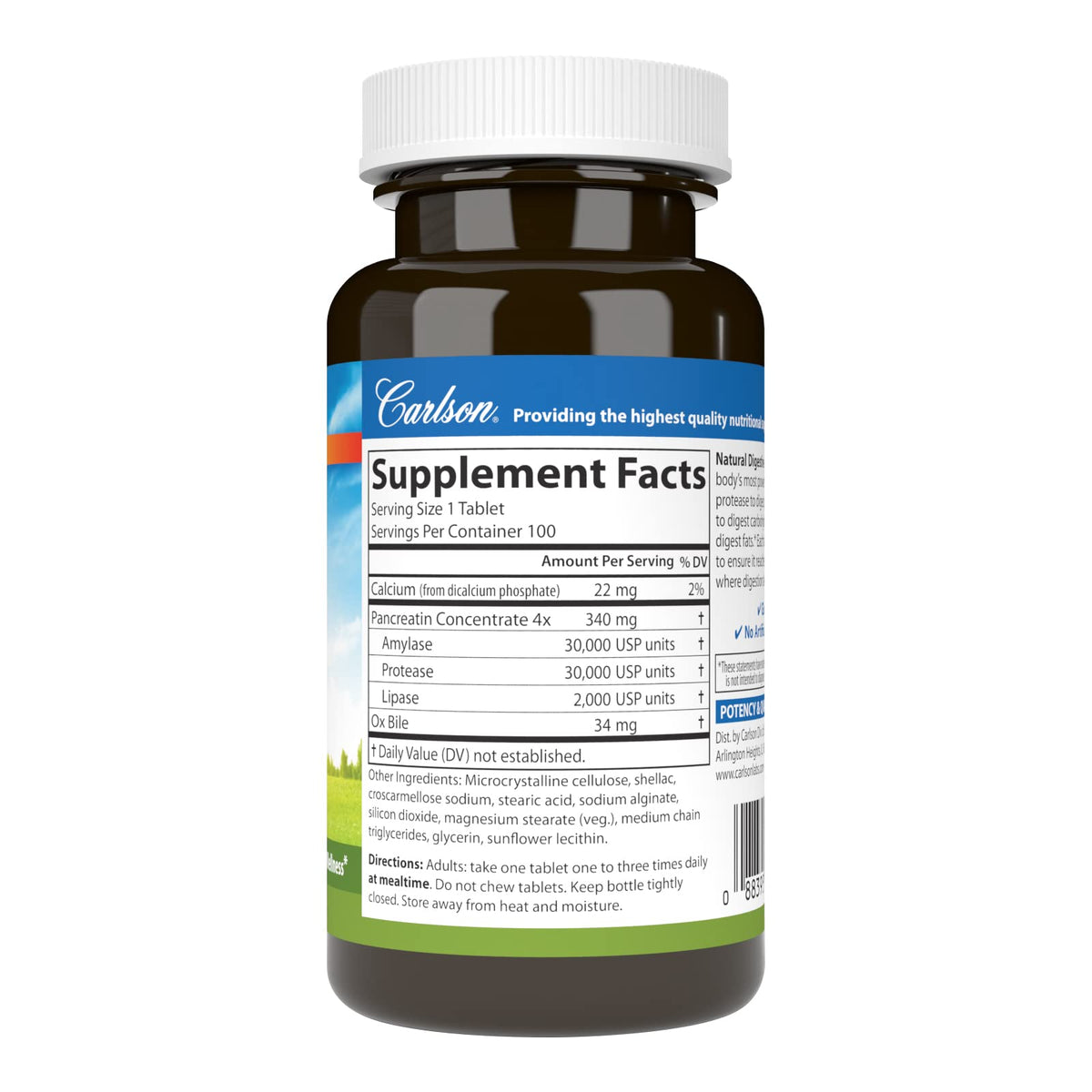 Carlson Compléments Alimentaires Enzymes daily 100 Comprimés - vue arrière