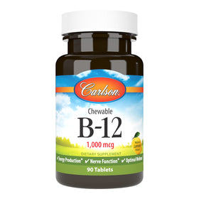 Carlson comprimés à mâcher B-12 citron 1000 mcg face avant