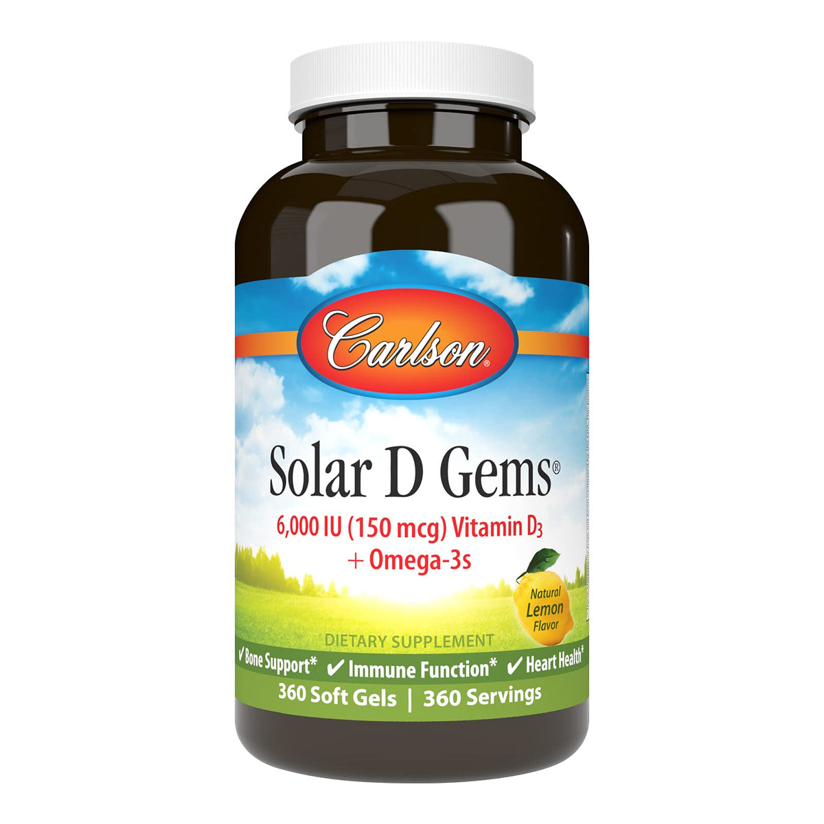 Carlson D Gems Vitamine D3 6000 IU gélules au citron, vue avant