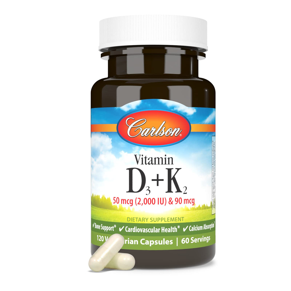 Carlson D3 + K2 120 Capsules avec bouchon ouvert