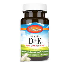 Carlson D3 + K2 120 Capsules avec bouchon ouvert