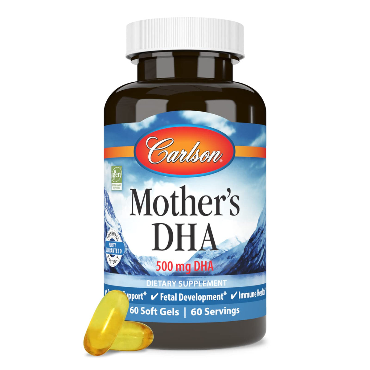 Carlson DHA Maternité, étiquette de produit avec informations nutritionnelles