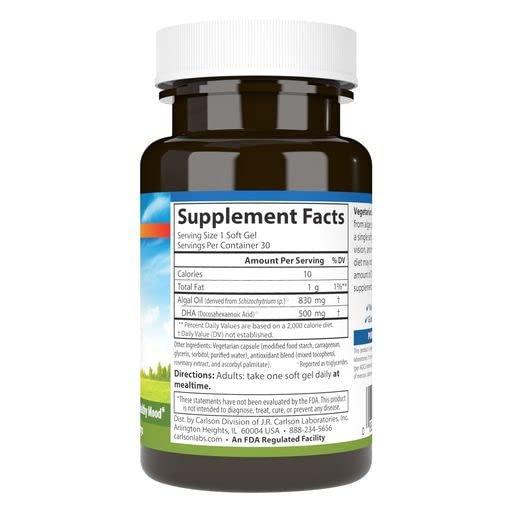 Carlson DHA Végétalien 570 mg gélules arrière