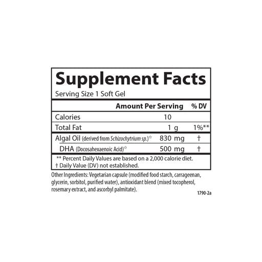 Carlson DHA Végétalien 570 mg gélules sur fond blanc