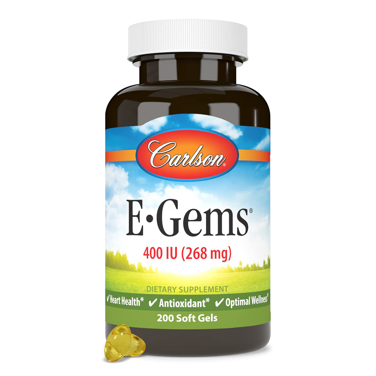Carlson E-Gems 400 IU 200 gélules molles, vue de face