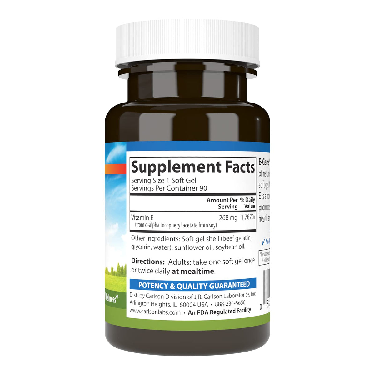 Carlson E-Gems 400 IU Vitamine E gélules molles emballage