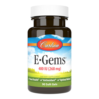 Carlson E-Gems 400 IU Vitamine E gélules molles vue de face