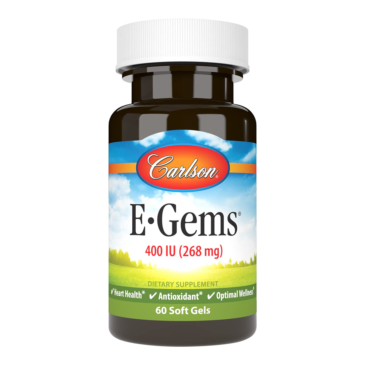Carlson E-Gems 400 UI Vitamine E 60 gélules molles vue de face