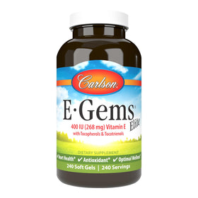 Carlson E-Gems Elite 240 gélules molles de vitamine E vue de face