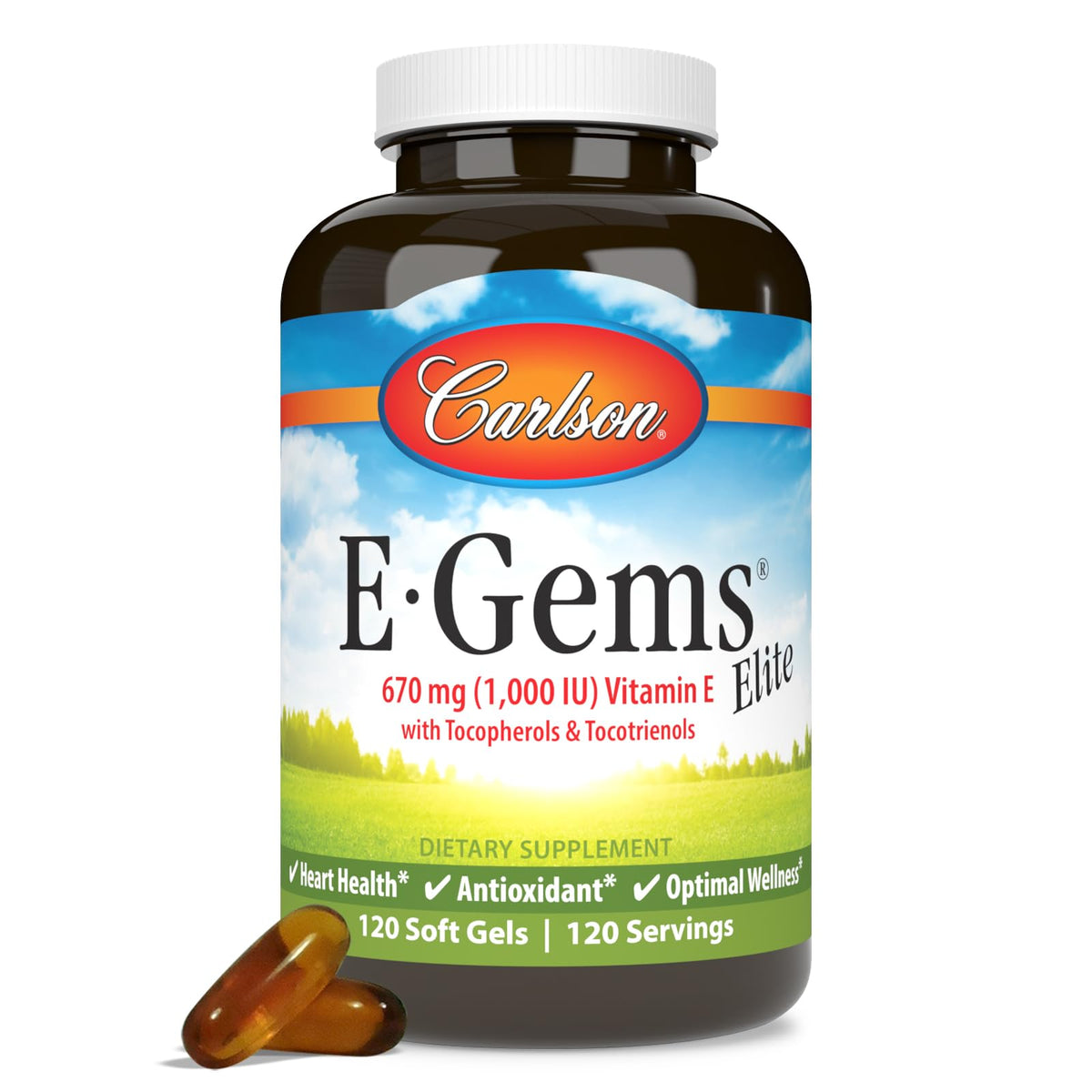 Carlson E-Gems Elite gélules souples de vitamine E, boîte de 120 gélules
