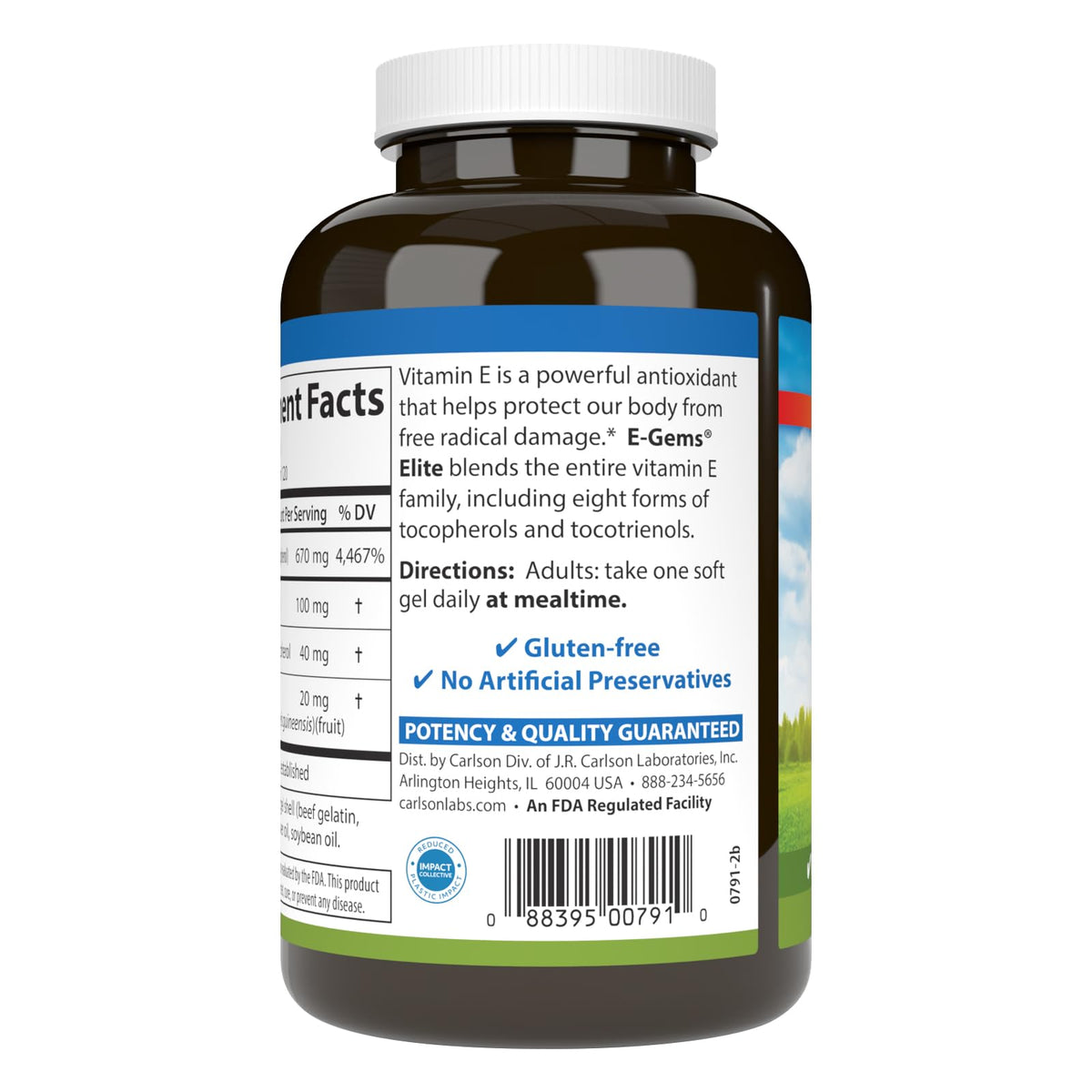 Carlson E-Gems Elite gélules souples de vitamine E, détails de l'emballage
