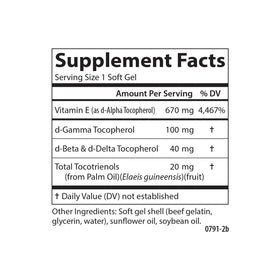 Carlson E-Gems Elite gélules souples de vitamine E, détails des ingrédients