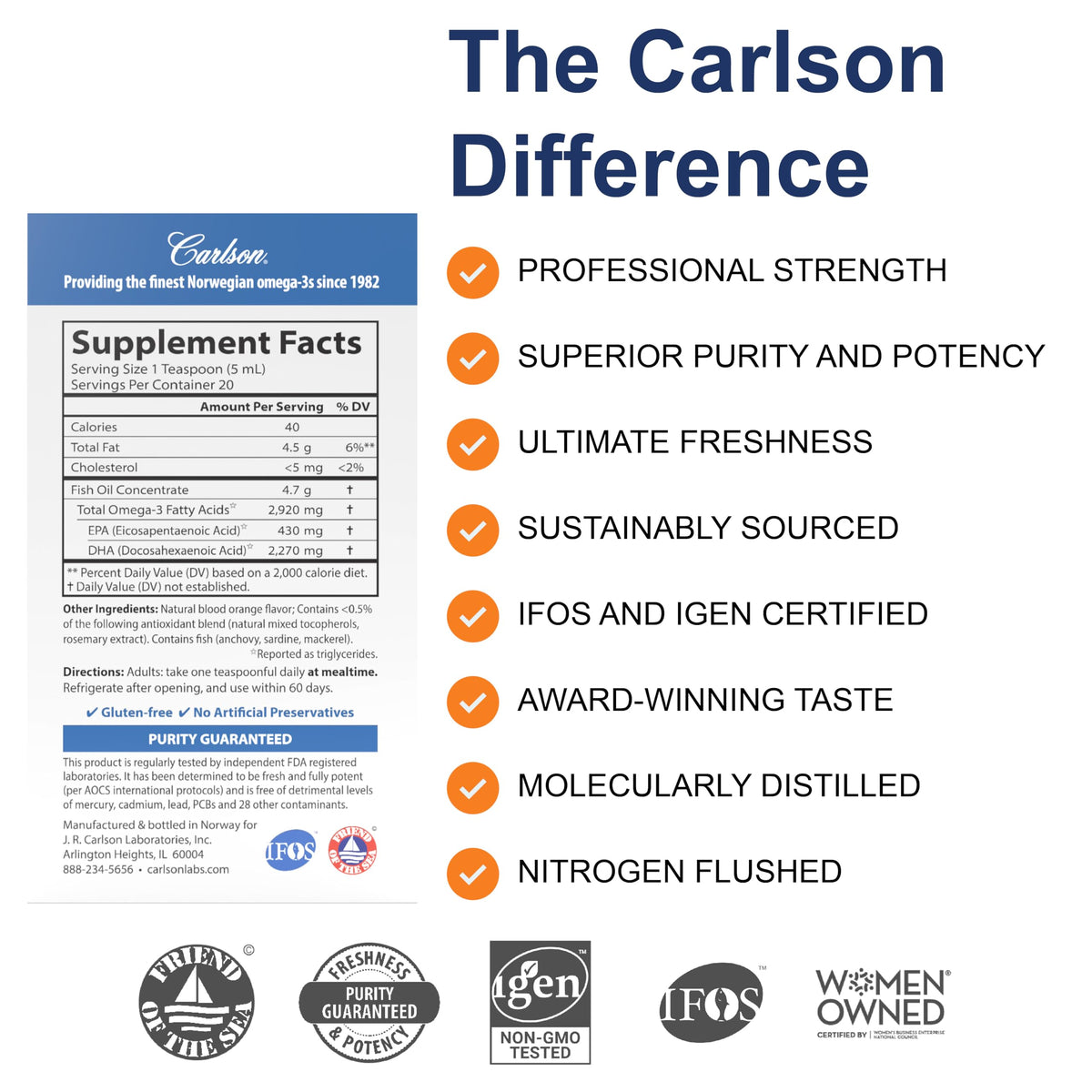 Carlson Elite DHA cuillère avec dosage de 2270 mg